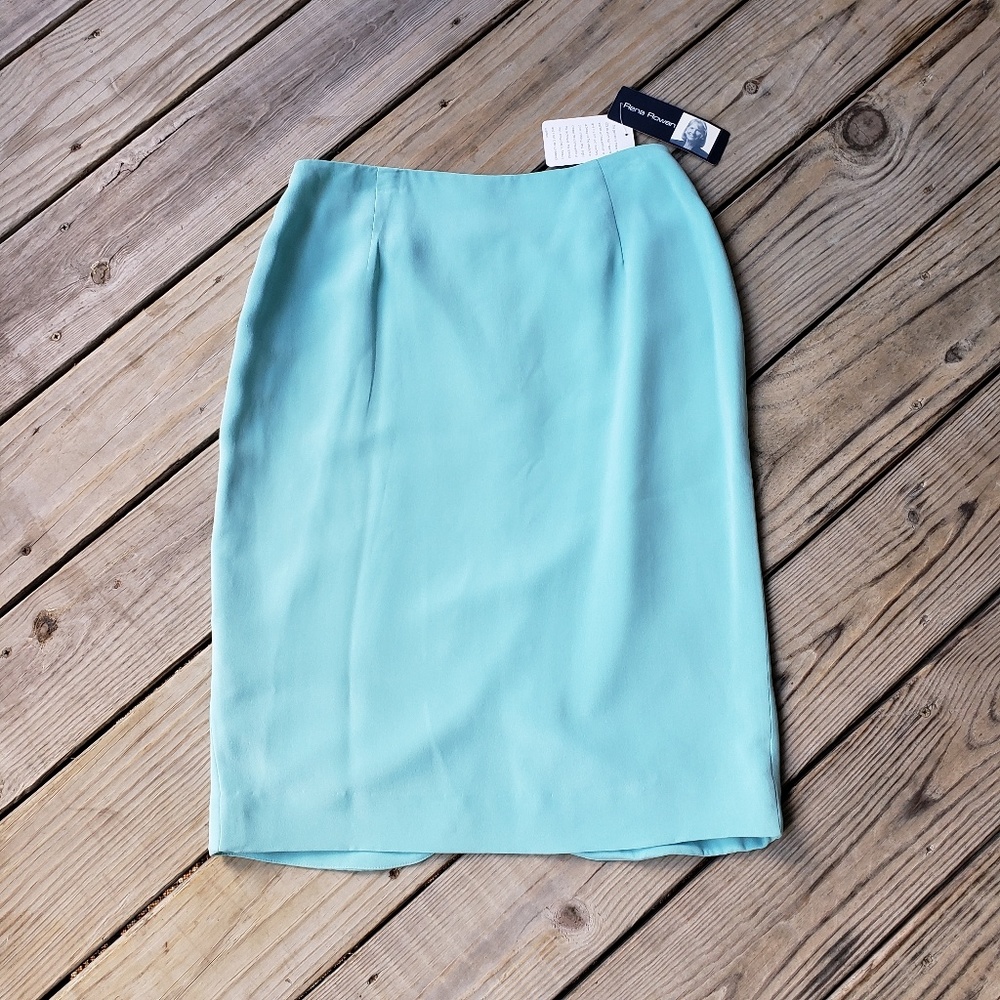 NWT Rena Rowan blue silk pencil skirt